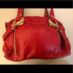 B. Makowski Leather Red Bag- gold metal hardware
